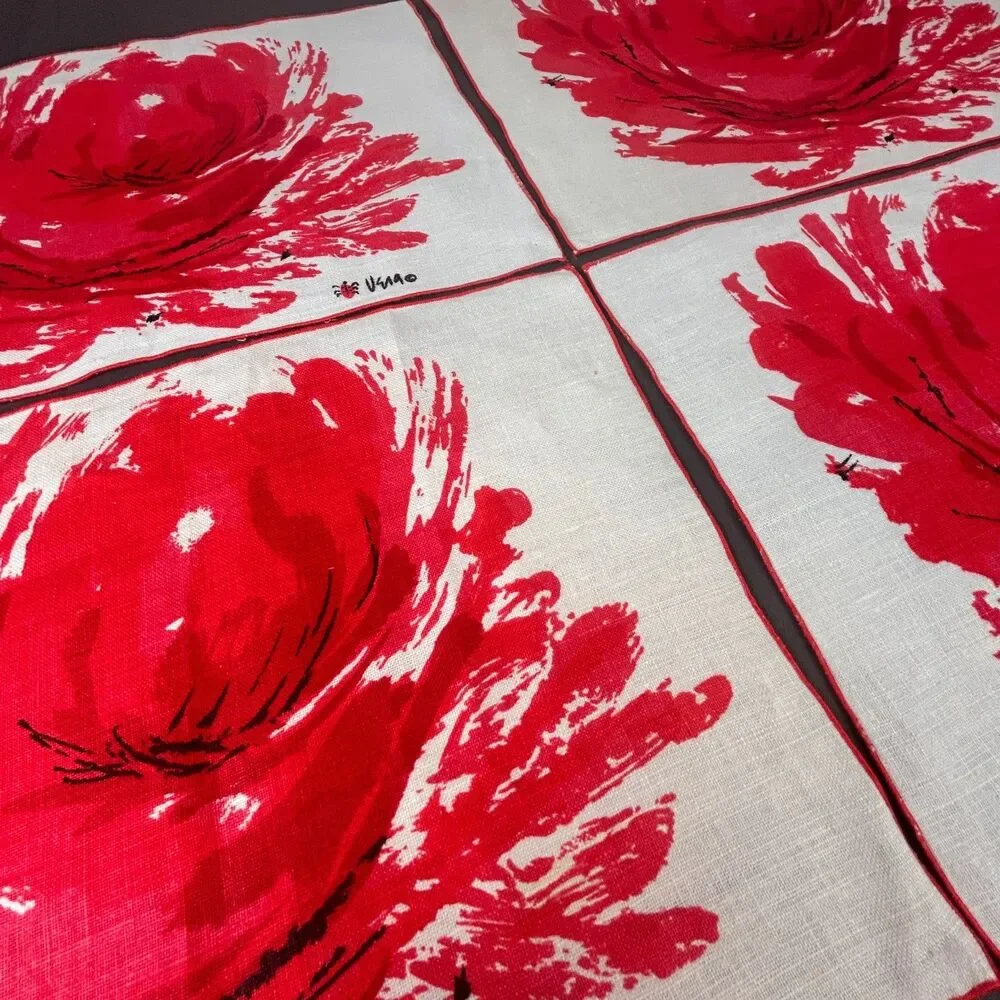 Vintage Vera Neumann Large Red Flower Linen Placemat Set of 4